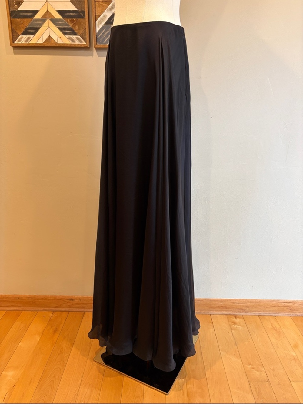 Vintage Ralph Lauren Collection Black A-Line Formal Silk Maxi Skirt size 4 - Picture 5 of 12